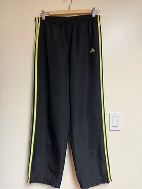 Adidas Black Track Pants with Neon Green Side Stripes